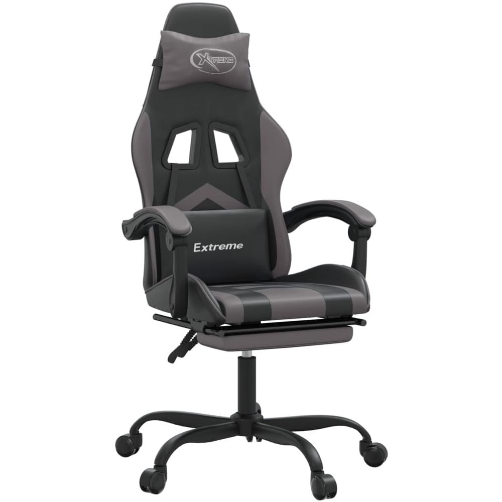 Sedia da Gaming Girevole Poggiapiedi Nero e Grigio Similpelle - Foto 1