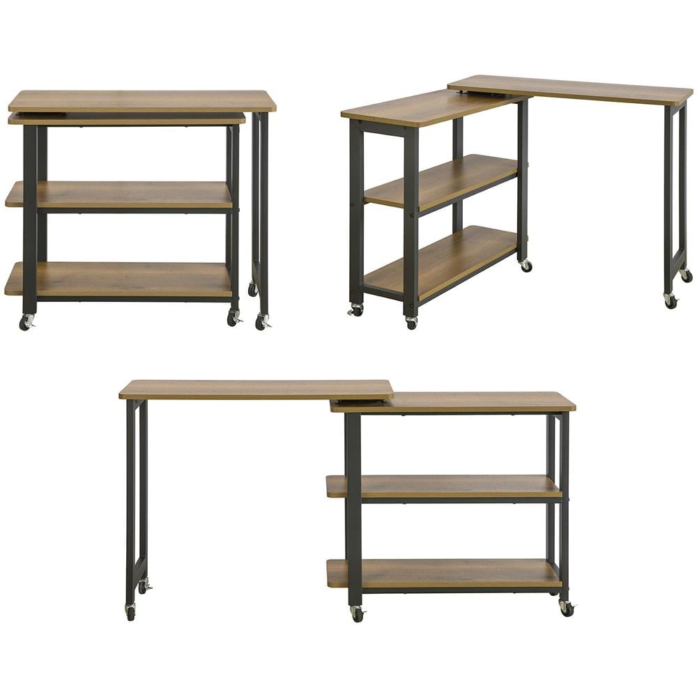 Tavolino Da Caffè Con Ruote Tavolino A Forma Di L Con 2 Ripiani, Scrivania Ad Angolo Consolle Stile Industriale, L133xp69xa30cm, Fwt83-pf - Foto 2