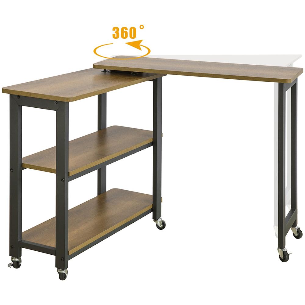 Tavolino Da Caffè Con Ruote Tavolino A Forma Di L Con 2 Ripiani, Scrivania Ad Angolo Consolle Stile Industriale, L133xp69xa30cm, Fwt83-pf - Foto 1