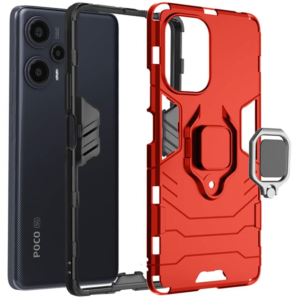 Cover Per Xiaomi Poco F5 Antiurto Anello Supporto Collezione Ring Rossa - Foto 2