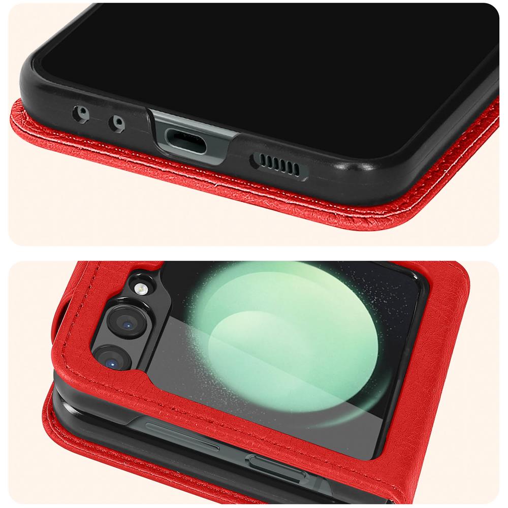 Cover A Libro Per Samsung Galaxy Z Flip5, Linguetta Magnetica Chesterfield Rossa - Foto 5