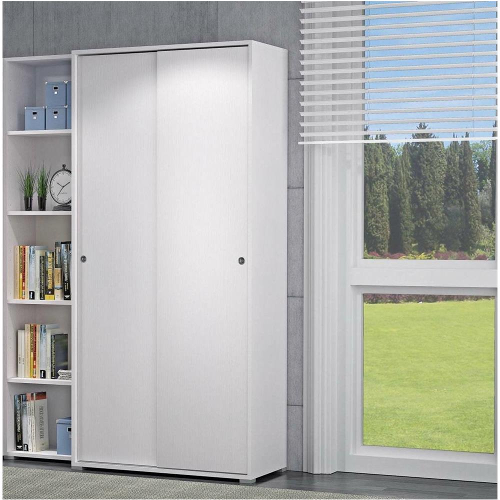 Guardaroba Dalia, Armadio A 2 Ante Scorrevoli E 4 Ripiani, Mobile Moderno Multiuso Per Camera Da Letto, 100% Made In Italy, 90x45h195 Cm, Bianco - Foto 1