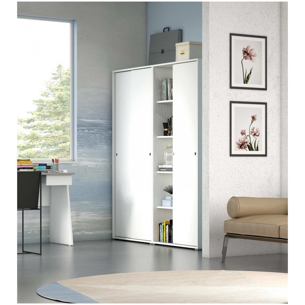 Guardaroba Dalia, Armadio A 2 Ante Scorrevoli E 4 Ripiani, Mobile Moderno Multiuso Per Camera Da Letto, 100% Made In Italy, 90x45h195 Cm, Bianco - Foto 4