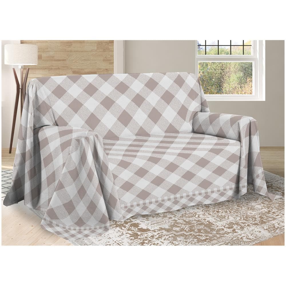 Telo Arredo Multiuso Linea Pensieri Delicati In Cotone Disegno Lovely Check Matrimoniale Beige - Foto 1