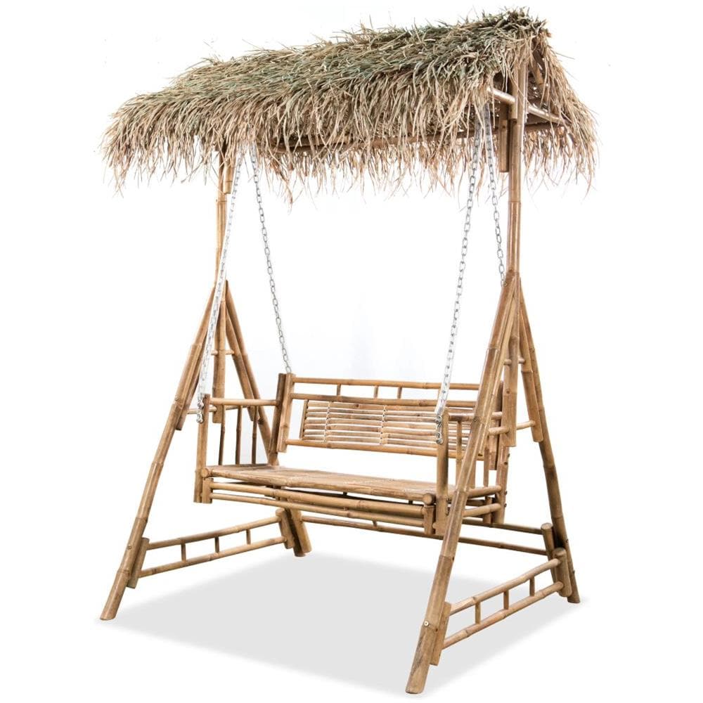 Panchina a Dondolo 2 Posti con Foglie di Palma in Bambù 202 cm - Foto 1