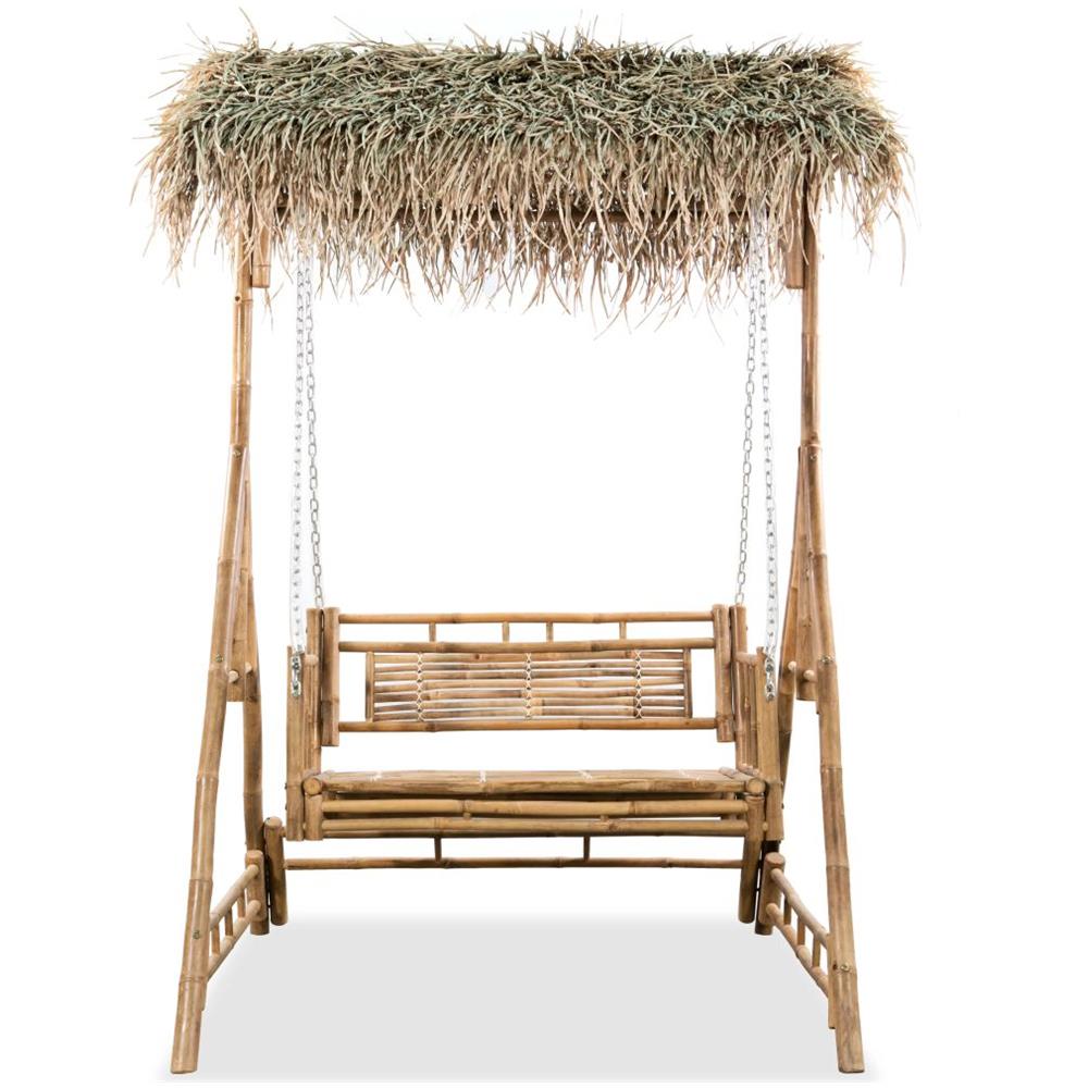 Panchina a Dondolo 2 Posti con Foglie di Palma in Bambù 202 cm - Foto 2