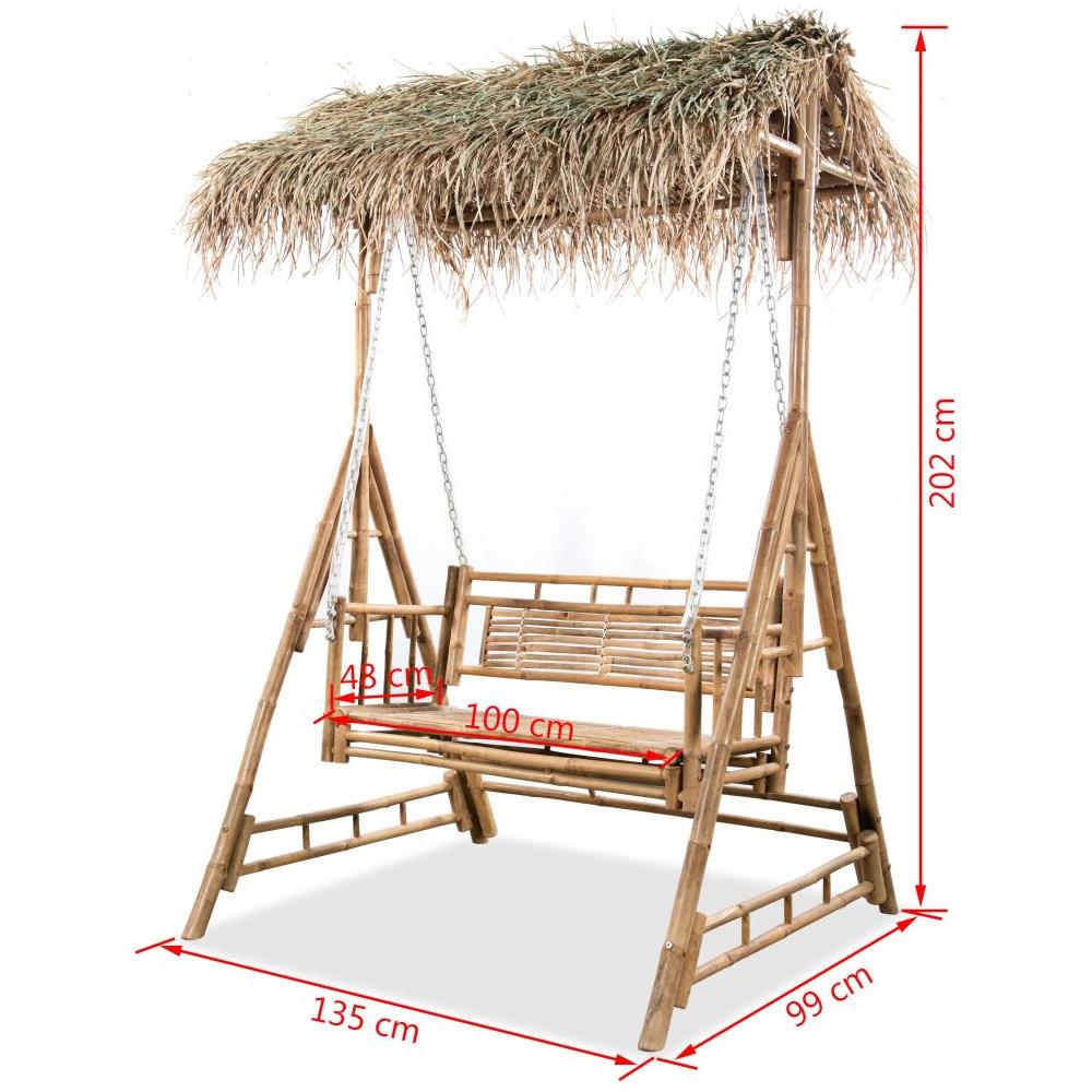 Panchina a Dondolo 2 Posti con Foglie di Palma in Bambù 202 cm - Foto 6