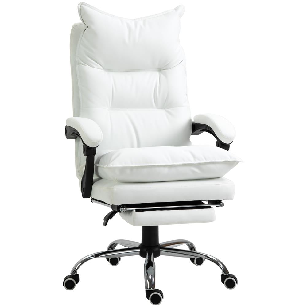Poltrona Da Ufficio In Similpelle Bianca Regolabile Reclinabile Con Poggiapiedi - Foto 1