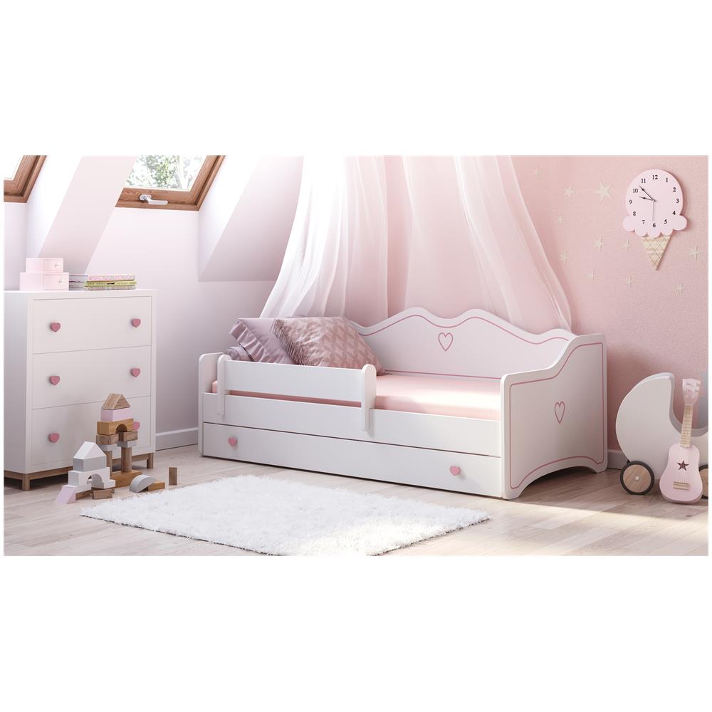 Letto Decorativa Per Bambini Emma White 160x80 Con Un Cassetto + Materasso E Giroletto - Foto 2