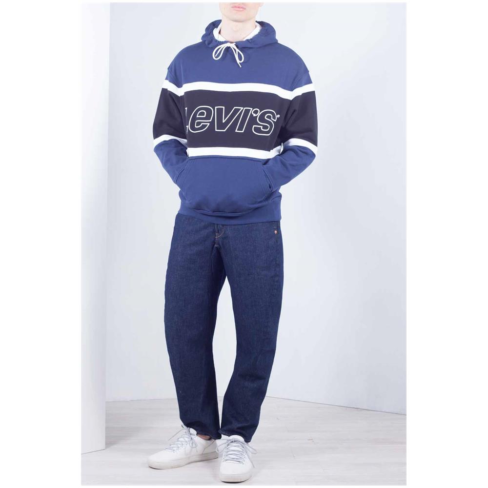 Felpa Uomo Colorblock Blu Con Cappuccio - Foto 1