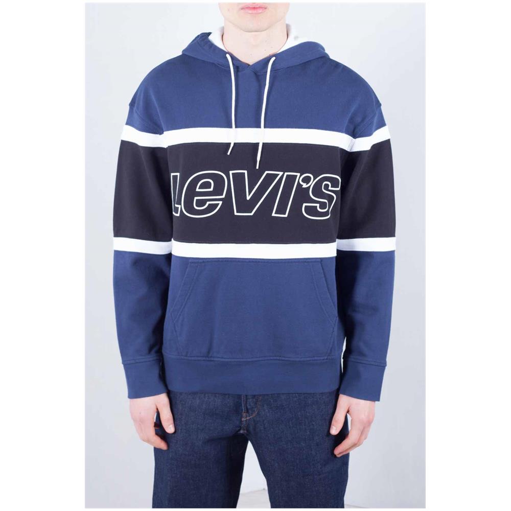 Felpa Uomo Colorblock Blu Con Cappuccio - Foto 2