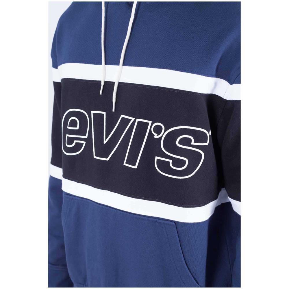 Felpa Uomo Colorblock Blu Con Cappuccio - Foto 4