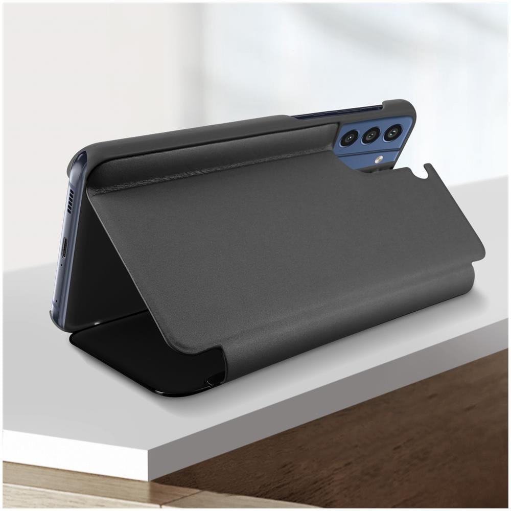 Custodia Samsung Galaxy S21 Fe Design A Specchio Traslucido Stand Video Nera - Foto 5