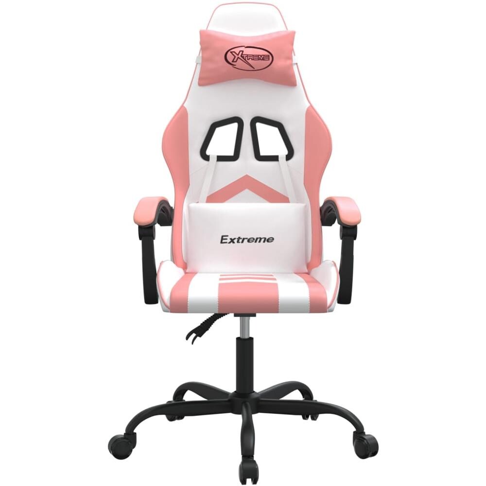 Sedia da Gaming Girevole Bianco e Rosa in Similpelle - Foto 3