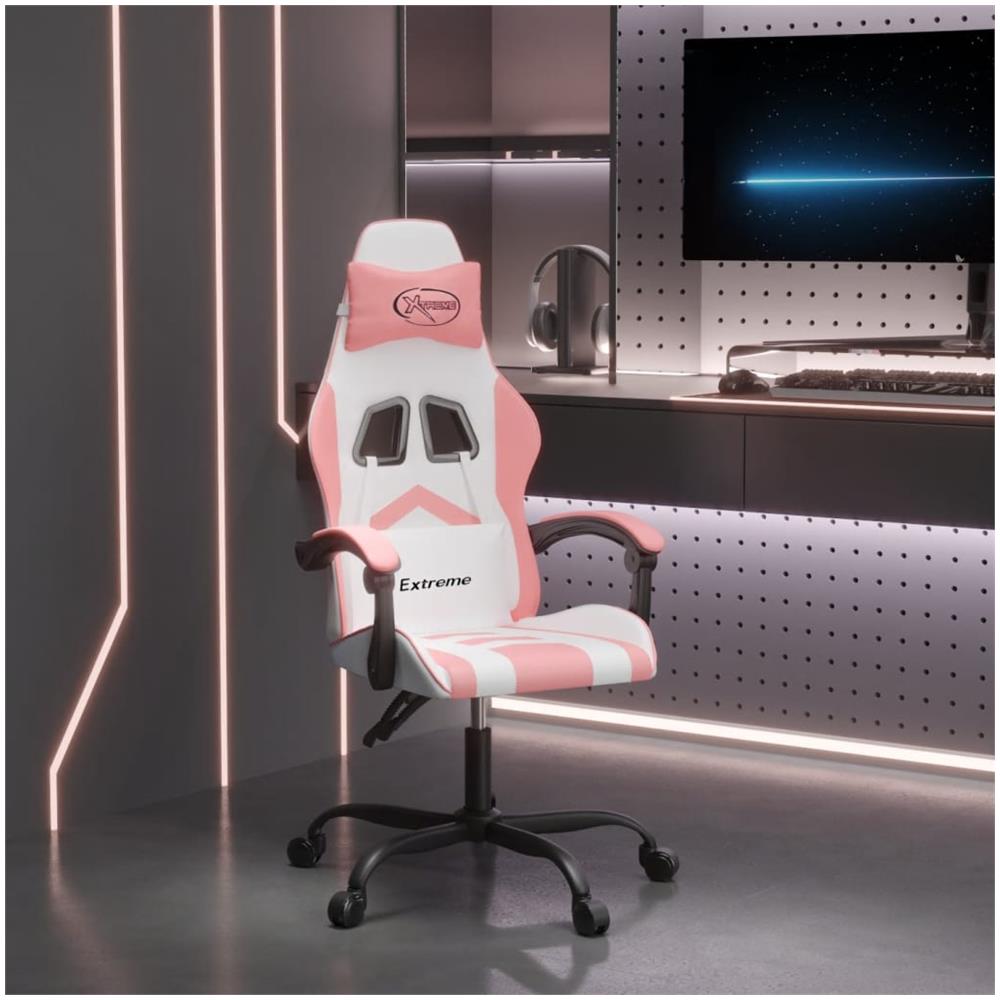 Sedia da Gaming Girevole Bianco e Rosa in Similpelle - Foto 1