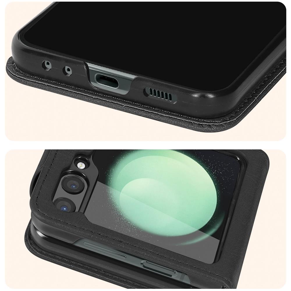 Cover A Libro Per Samsung Galaxy Z Flip5, Linguetta Magnetica Chesterfield Nera - Foto 2