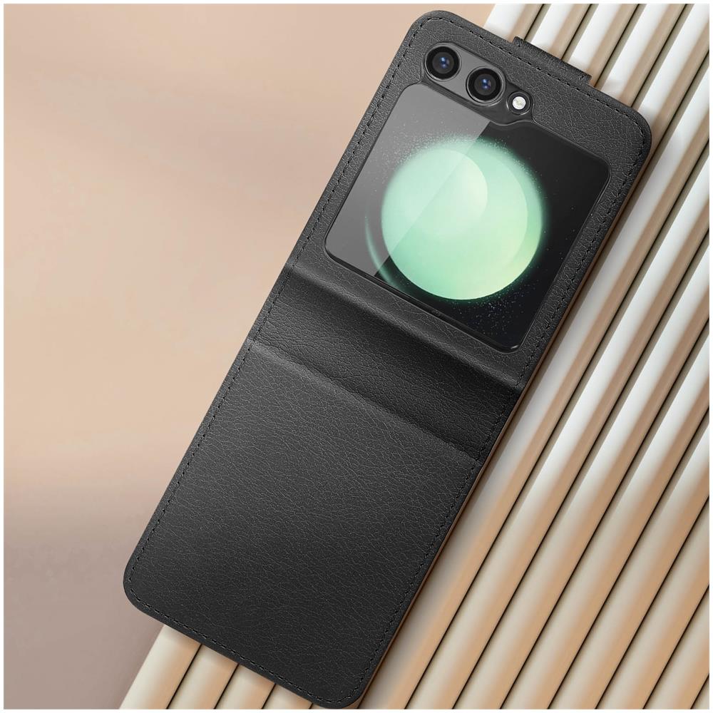 Cover A Libro Per Samsung Galaxy Z Flip5, Linguetta Magnetica Chesterfield Nera - Foto 5