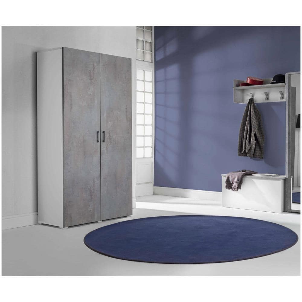 Armadio Multiuso Alisso, Mobile Lineare A 2 Ante Battenti, Guardaroba A 4 Ripiani Regolabili, Scarpiera Moderna, 100% Made In Italy, 90x45h195 Cm, Cemento E Bianco - Foto 1