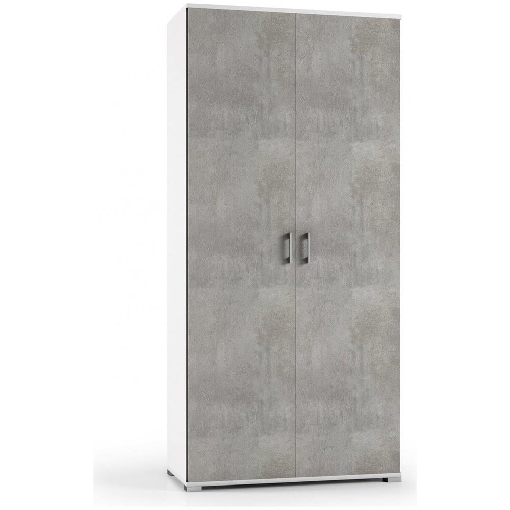 Armadio Multiuso Alisso, Mobile Lineare A 2 Ante Battenti, Guardaroba A 4 Ripiani Regolabili, Scarpiera Moderna, 100% Made In Italy, 90x45h195 Cm, Cemento E Bianco - Foto 2