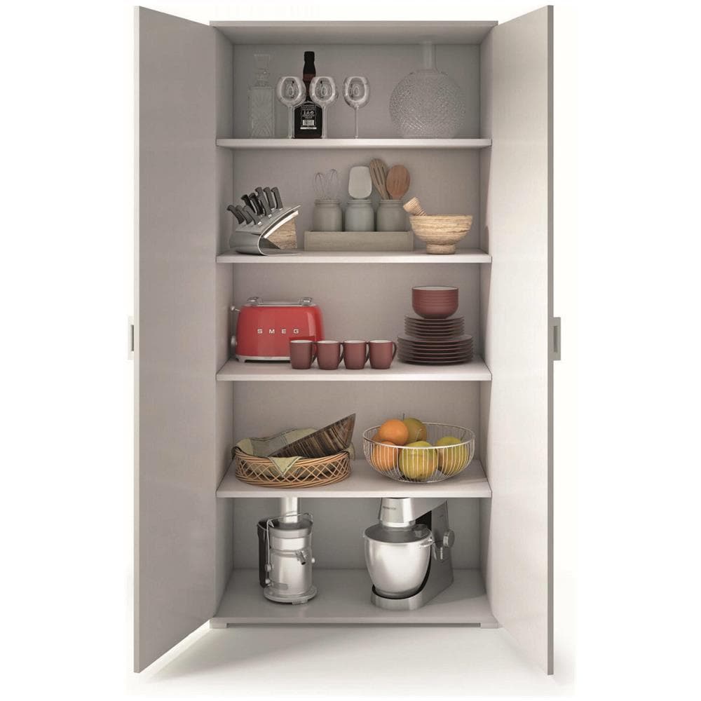 Armadio Multiuso Alisso, Mobile Lineare A 2 Ante Battenti, Guardaroba A 4 Ripiani Regolabili, Scarpiera Moderna, 100% Made In Italy, 90x45h195 Cm, Cemento E Bianco - Foto 4