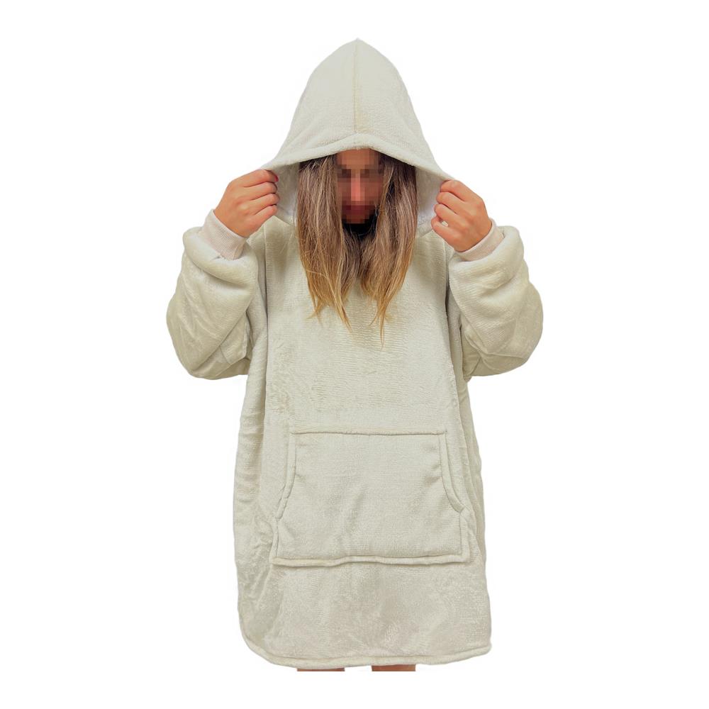 Felpa Plaid Coperta Retro Agnellato Con Tasca Sherpa Inverno Caldo Tinta Unita Felpone Crema - Foto 1