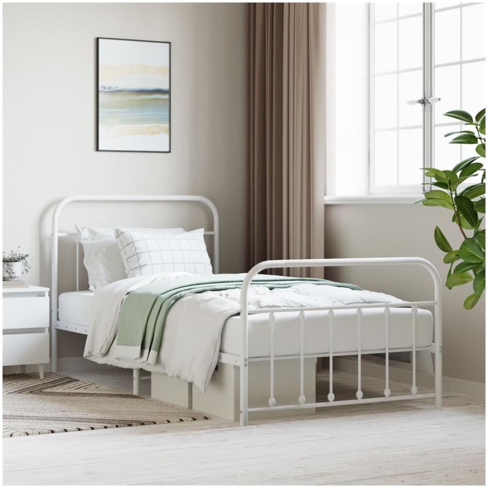 Giroletto Con Testiera E Pediera Metallo Bianco 107x203 Cm - Foto 1