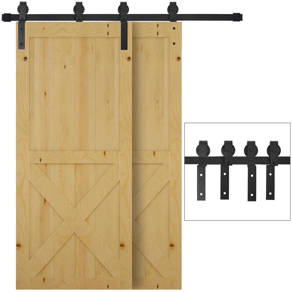 Kit Porta Scorrevole in Acciaio con Binario, Rulli, Fermi, Guide, Bulloni e Viti, 200x0.6x4 cm, Nero - Foto 1