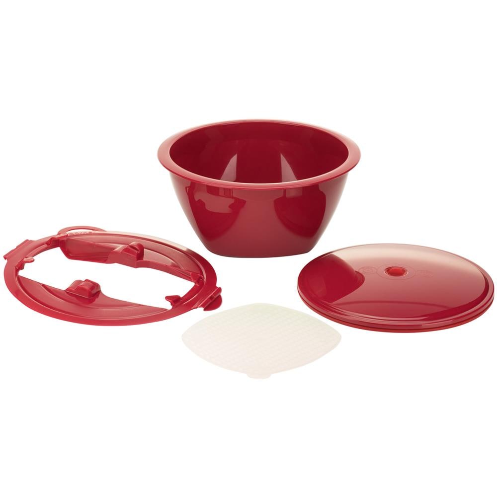 Multimaker + Placca in bianco - Insalatiera con coperchio per cottura a vapore - Ciotola per alimenti freschi sottovuoto | rosso - Foto 1
