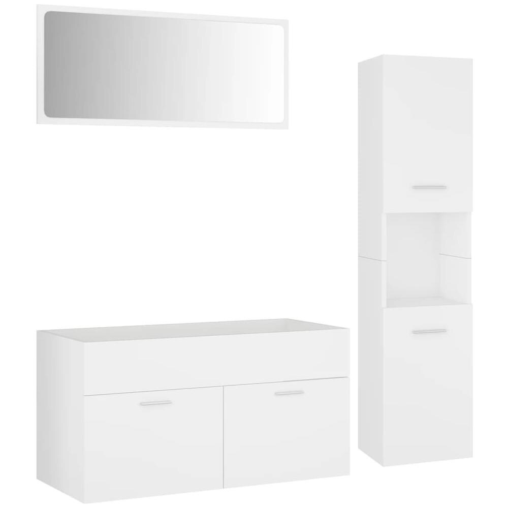 Set Mobile Bagno 80 cm Laccato Bianco 3 Cassetti, Lavabo, Specchio