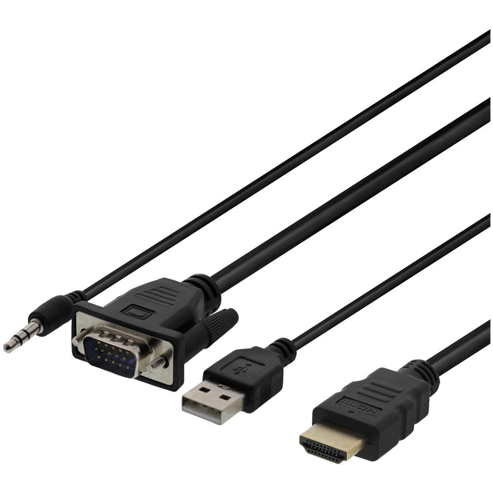 Cavo Vga A Hdmi E Audio, 1 M, Fhd, Alimentato Tramite Usb, Nero - Foto 1