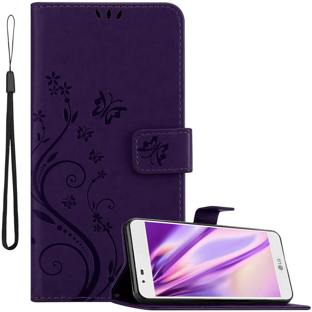 Custodia Compatibile Con Lg K7 In Lilla Scuro Fiore - Coperchio Protettivo In Design Floreale Con Chiusura Magnetica, Funzione Stand E Slot Per Carte - Foto 1