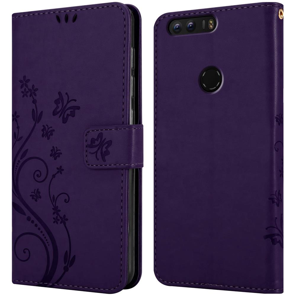 Custodia Compatibile Con Honor 8 / 8 Premium In Lilla Scuro Fiore - Coperchio Protettivo In Design Floreale Con Chiusura Magnetica, Funzione Stand E Slot Per Carte - Foto 8