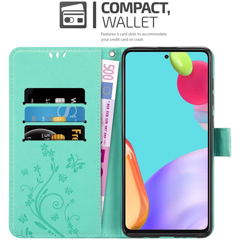 Cadorabo Custodia Compatibile Con Samsung Galaxy A52 5g In Turchese Fiore - Coperchio Protettivo In Design Floreale Con Chiusura Magnetica, Funzione Stand E Slot Per Carte - Foto 2