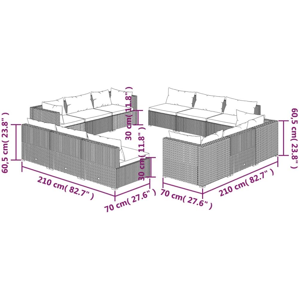 Set Divani Da Giardino 12 Pz Con Cuscini In Polyrattan Grigio - Foto 2