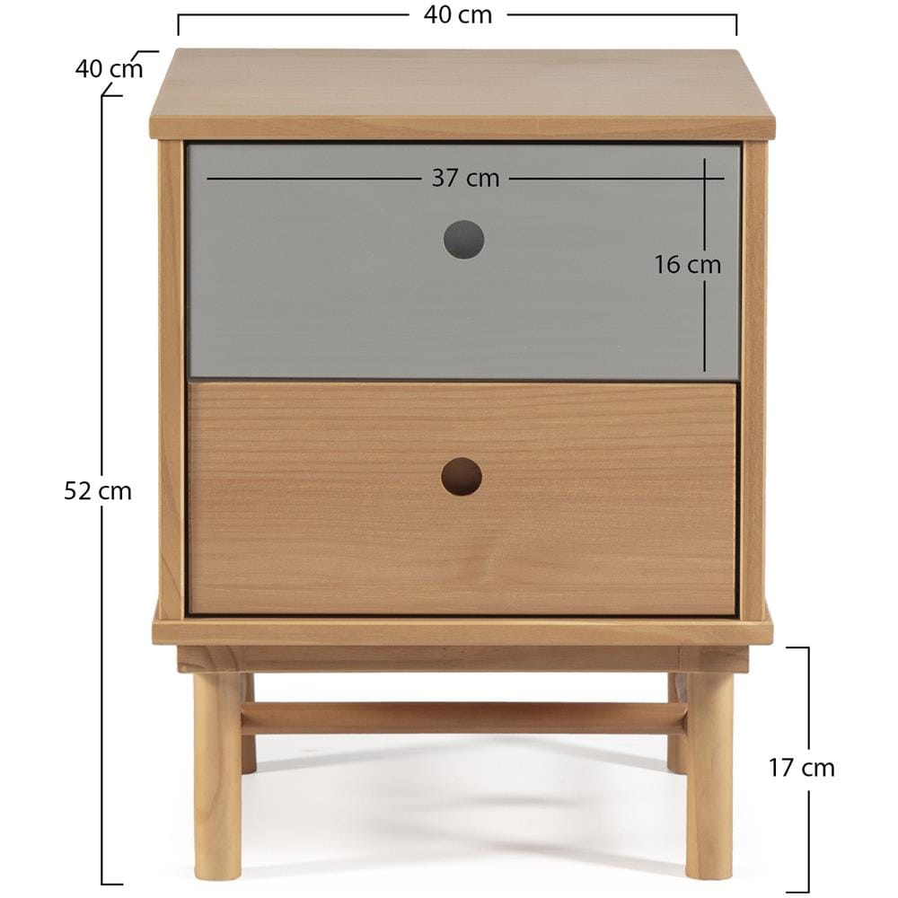 Comodino Magnus 2 Cassetti, Legno Massello, 40 Cm (larghezza) 40 Cm (profondità) 52 Cm (altezza) - Foto 3