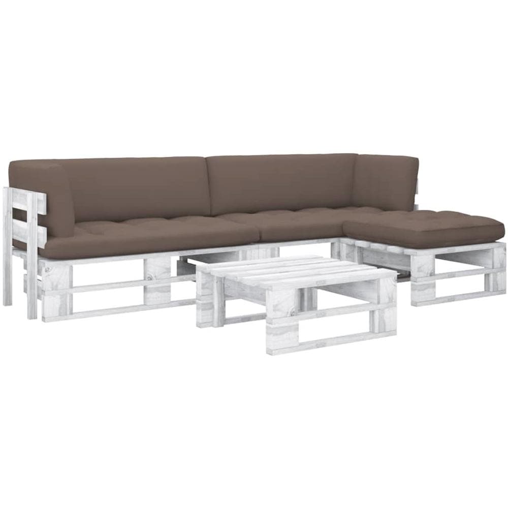 Set Divani A Pallet E Cuscini 4 Pz In Pino Impregnato Bianco - Foto 1