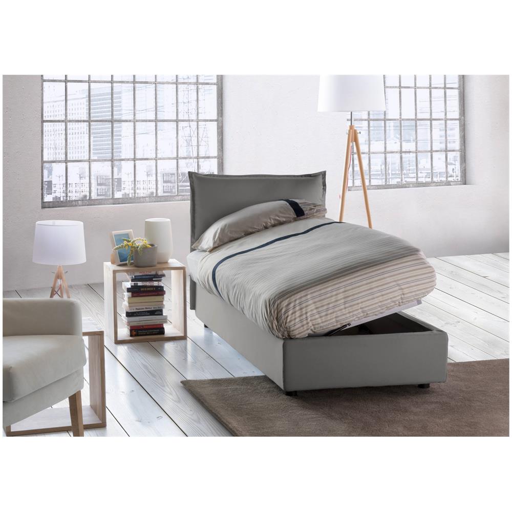 Letto Singolo Luna, Letto Contenitore Con Rivestimento In Tessuto, 100% Made In Italy, Apertura Laterale, Adatto Per Materasso Cm 80x190, Grigio - Foto 2