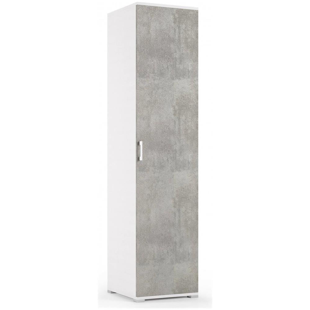 Armadio Multiuso Aquilegia, Mobile Lineare A 1 Anta Battenti E 4 Ripiani Regolabili, Mobile A Colonna Per Bagno, 100% Made In Italy, 45x45h195 Cm, Cemento E Bianco - Foto 2