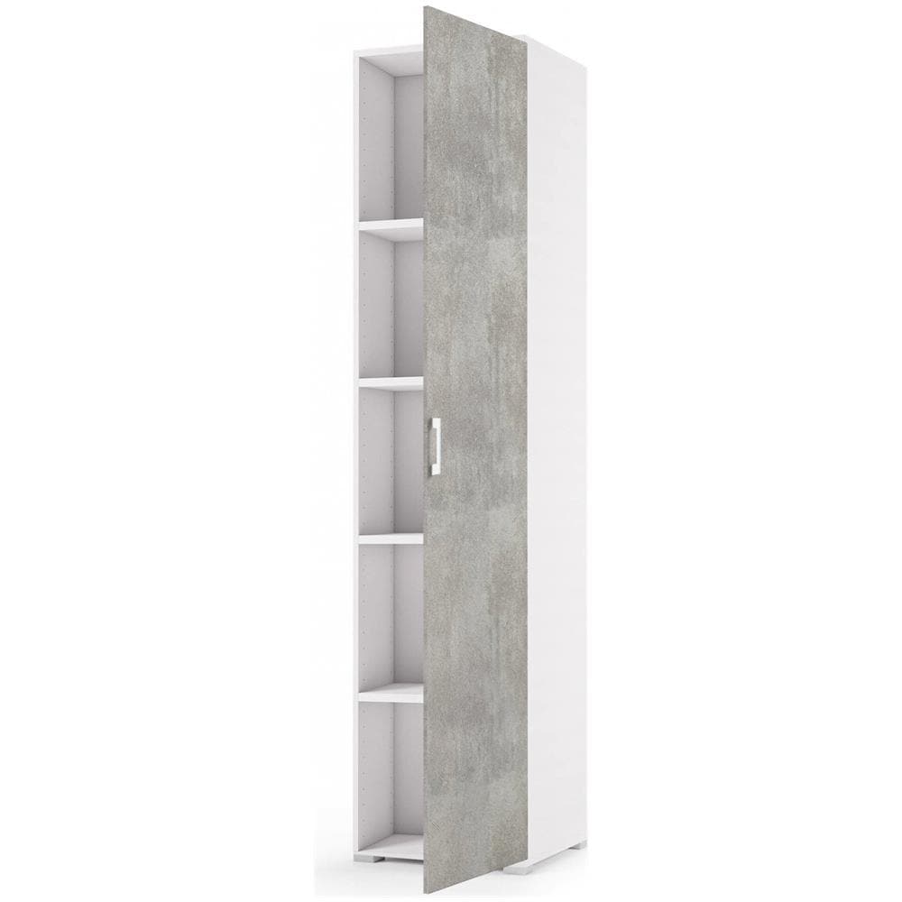 Armadio Multiuso Aquilegia, Mobile Lineare A 1 Anta Battenti E 4 Ripiani Regolabili, Mobile A Colonna Per Bagno, 100% Made In Italy, 45x45h195 Cm, Cemento E Bianco - Foto 4