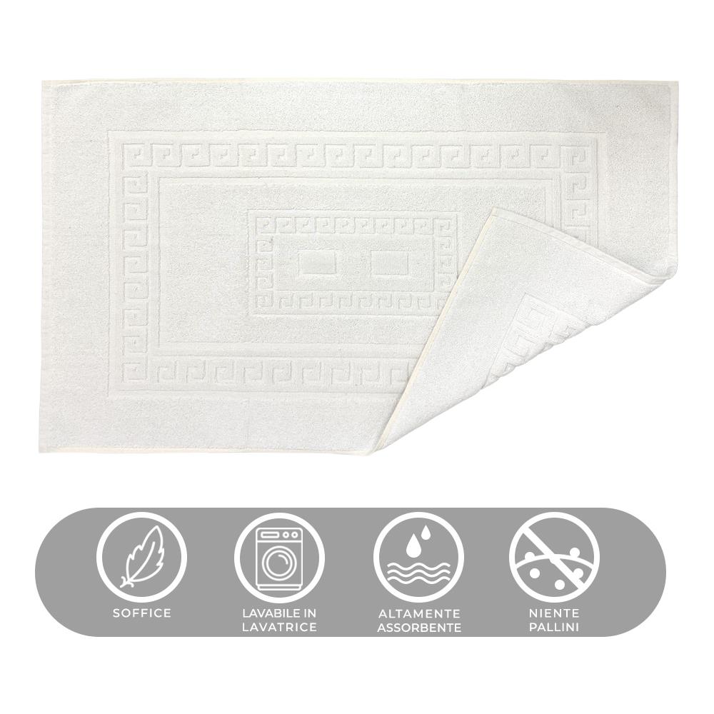 Tappeto Bagno Doccia Spugna Tinta Unita Torino Tappetino Super Assorbente In Cotone Pelo Corto Con Greca 60x90 Bianco - Foto 2