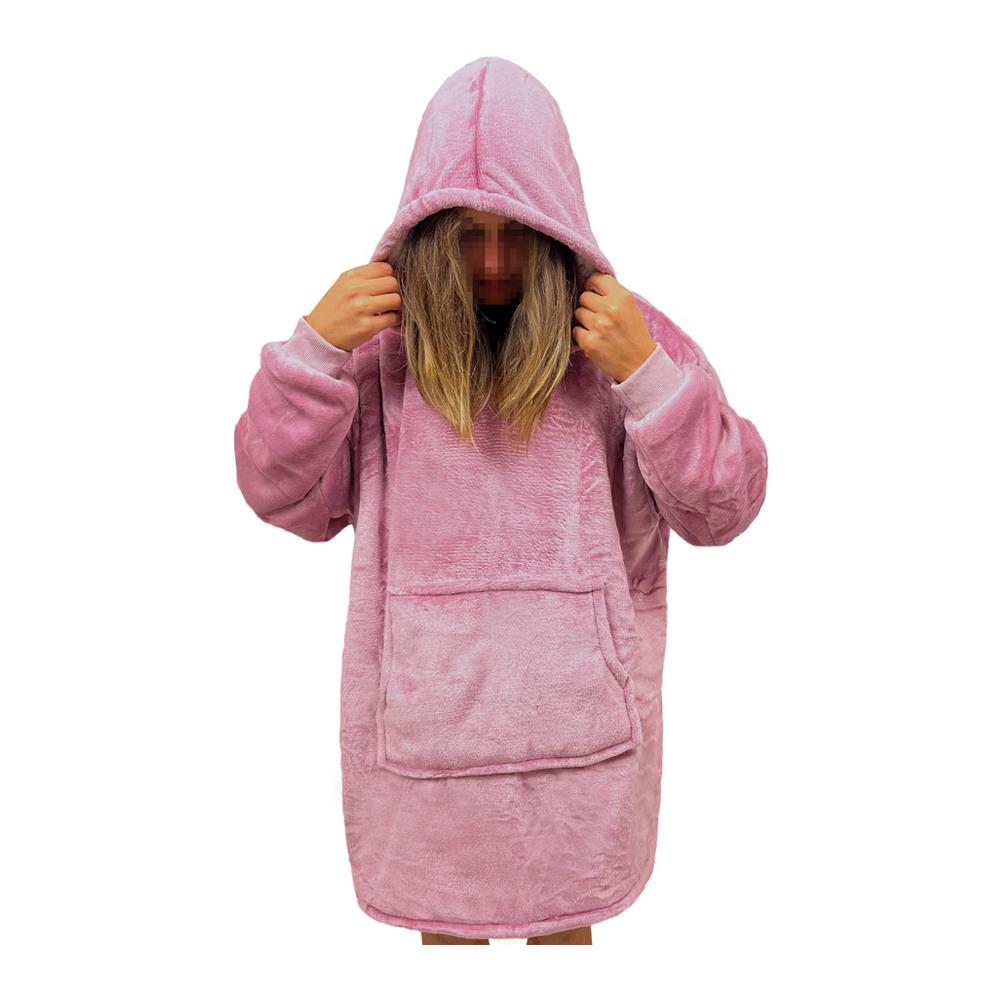 Felpa Plaid Coperta Retro Agnellato Con Tasca Sherpa Inverno Caldo Tinta Unita Felpone Rosa - Foto 1