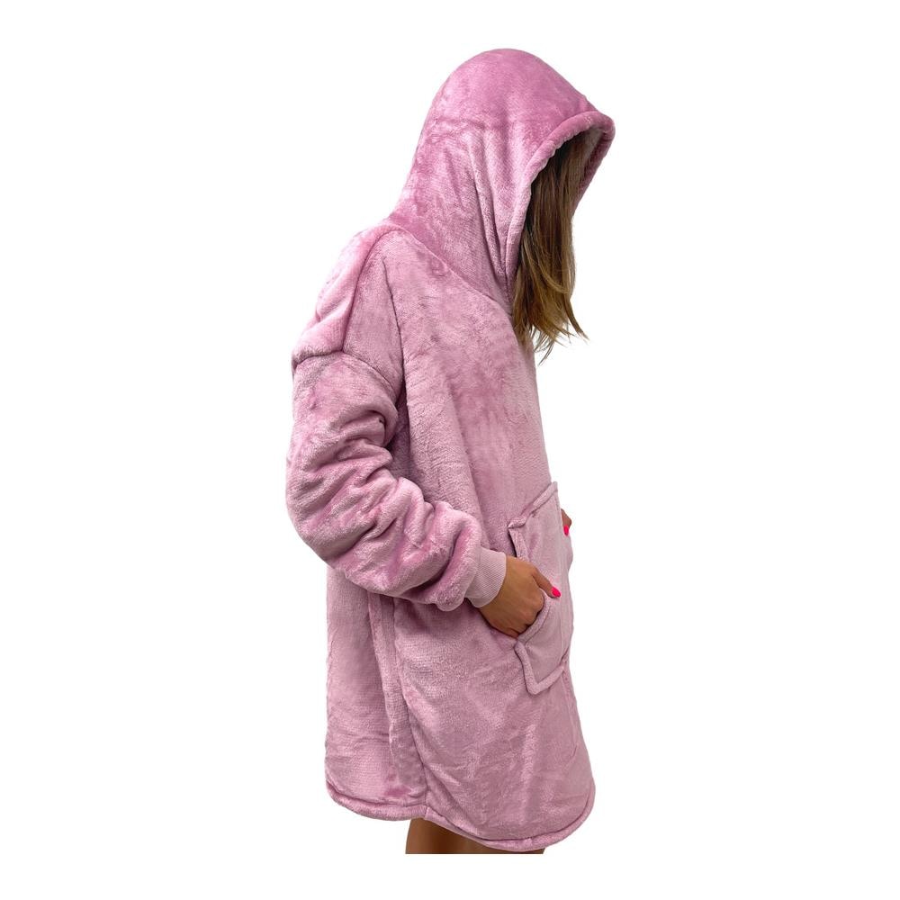 Felpa Plaid Coperta Retro Agnellato Con Tasca Sherpa Inverno Caldo Tinta Unita Felpone Rosa - Foto 2