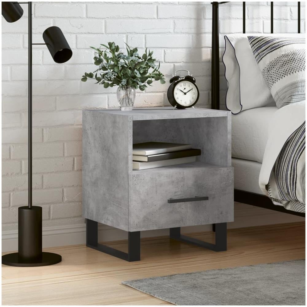 Comodino Grigio Cemento 40x35x47,5 Cm In Legno Multistrato - Foto 1