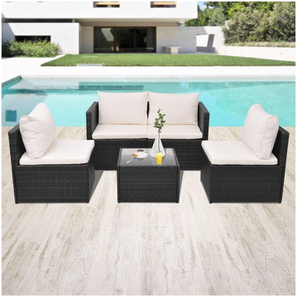 13 Pz Set Divano Da Giardino In Polyrattan Nero - Foto 1