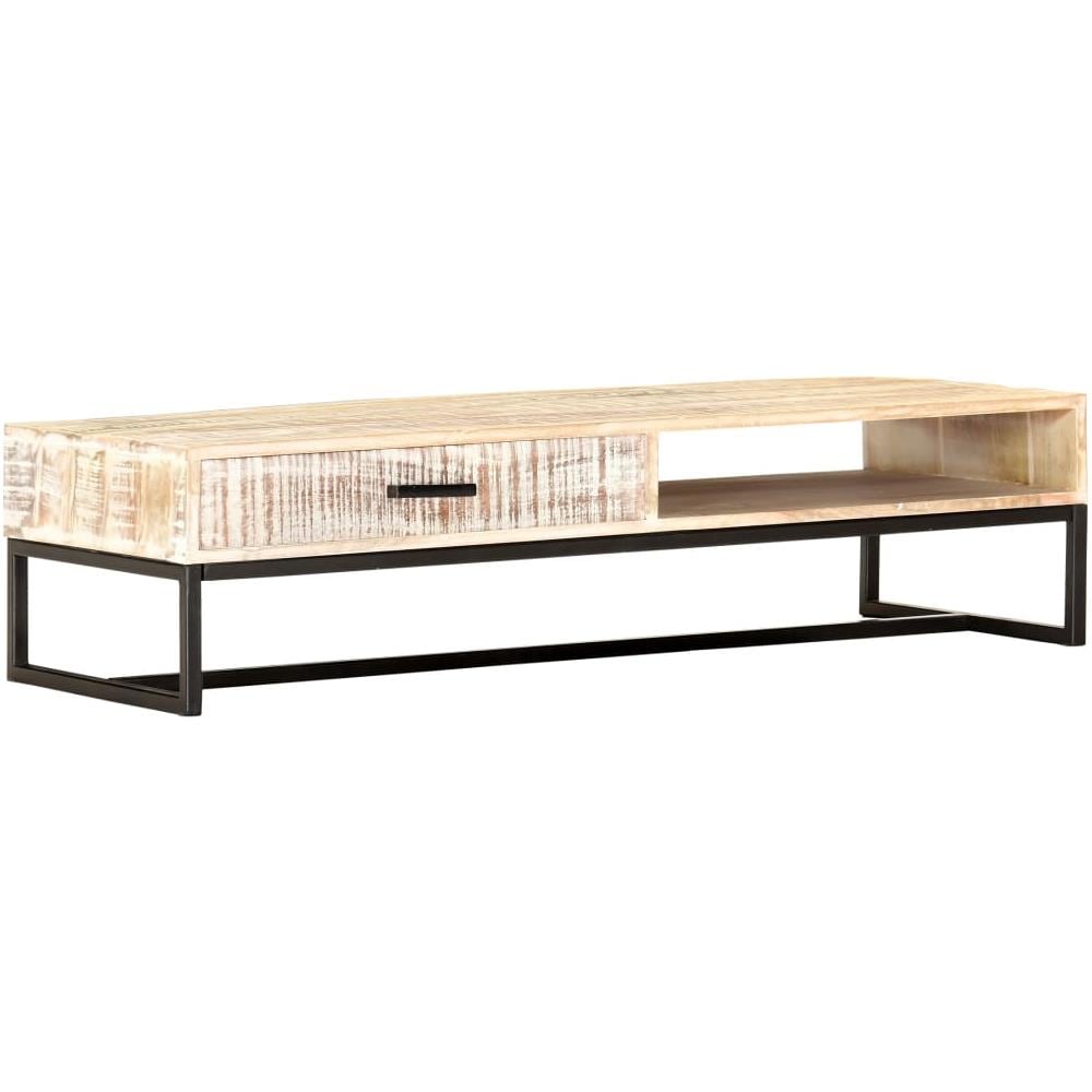 Tavolino Da Caffè Bianco 117x50x30 Cm Legno Massello Di Acacia - Foto 1