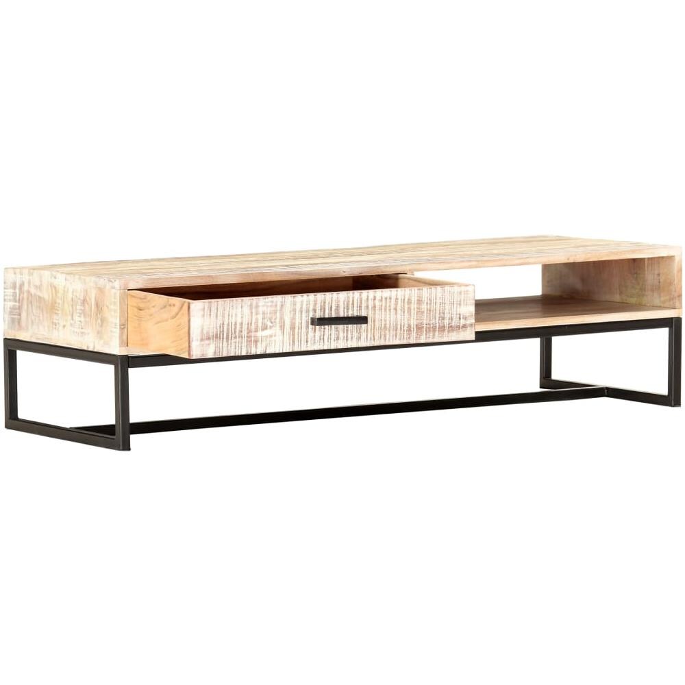 Tavolino Da Caffè Bianco 117x50x30 Cm Legno Massello Di Acacia - Foto 2