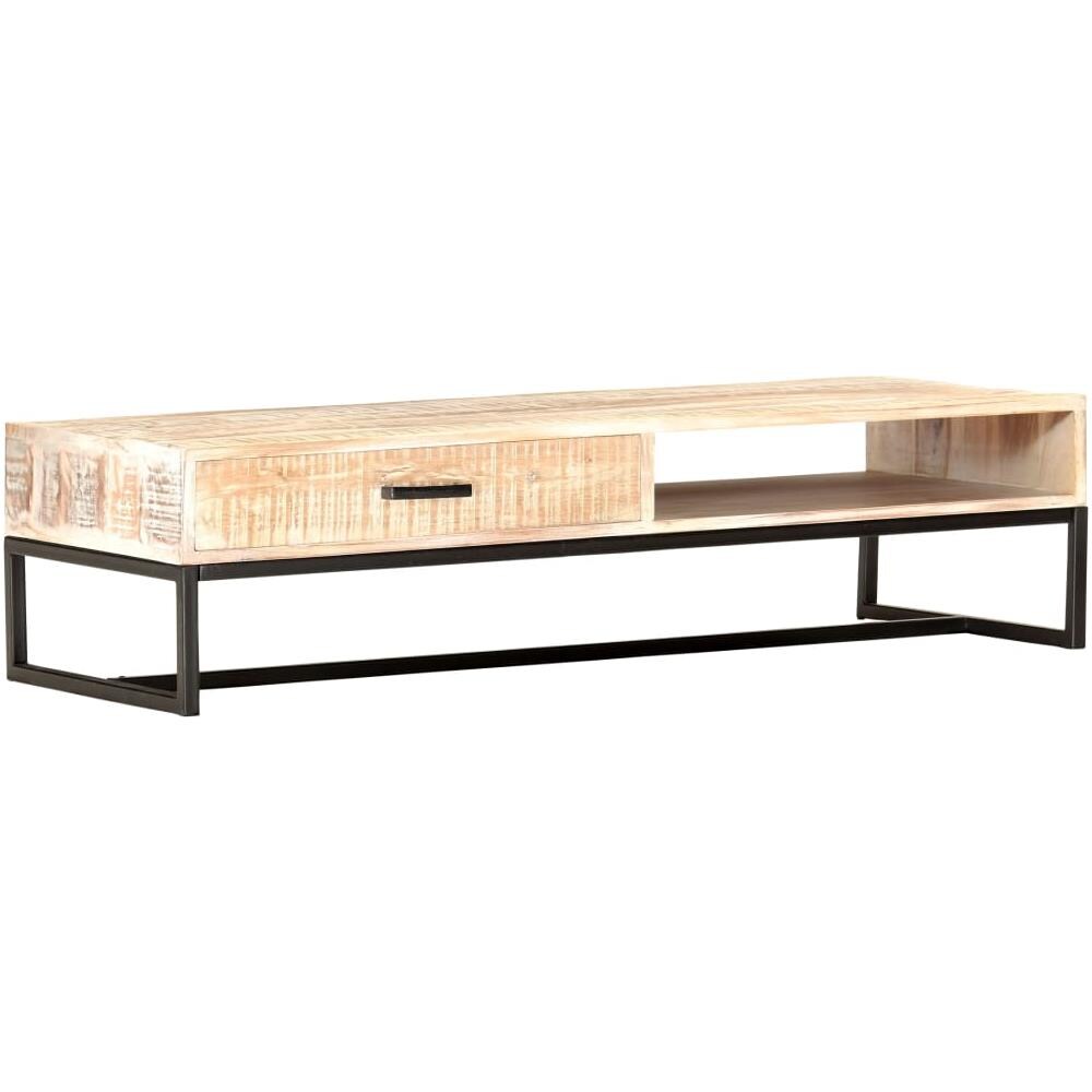 Tavolino Da Caffè Bianco 117x50x30 Cm Legno Massello Di Acacia - Foto 13
