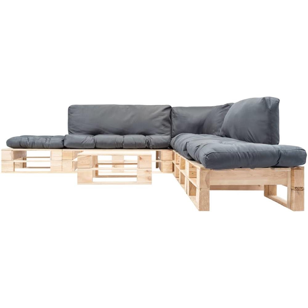 Set Divani Da Giardino Pallet 6pz Con Cuscini Grigi Legno Fsc - Foto 2