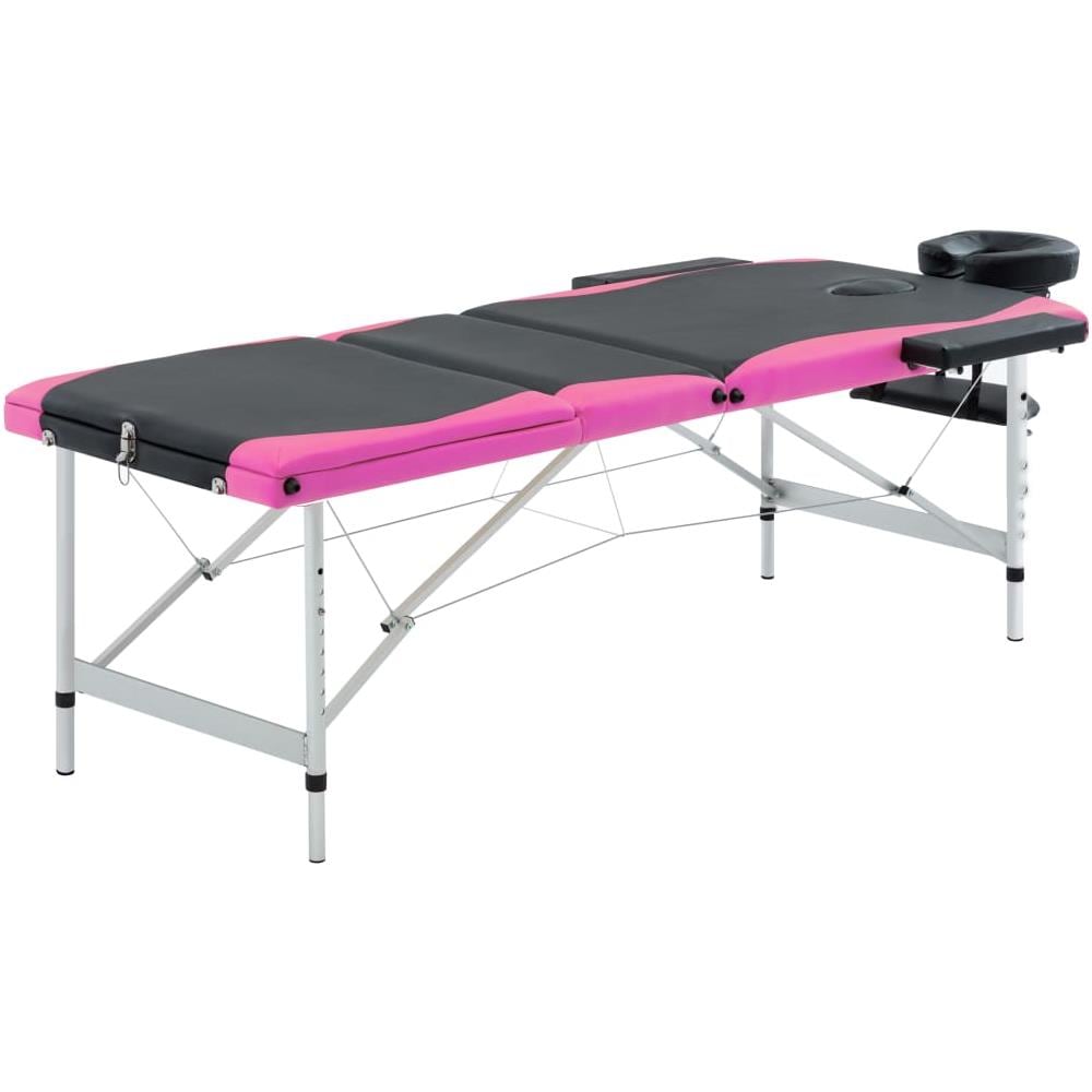Lettino Da Massaggio A 3 Sezioni In Alluminio Nero E Rosa - Foto 1