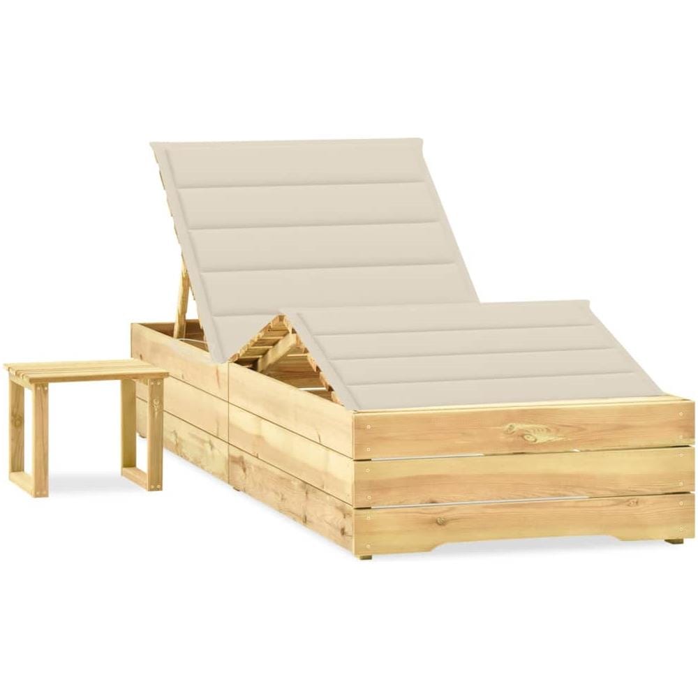 Lettino da Giardino con Tavolino Cuscino Legno Pino Impregnato - Foto 1